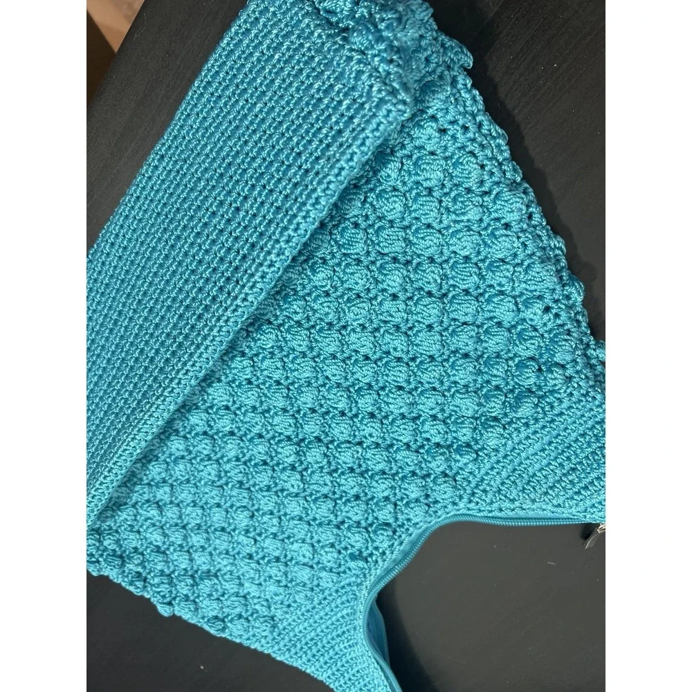 Chic Turquoise Crocheted Hobo Shoulder Bag Knit Textured Handbag Women's‎ Summer